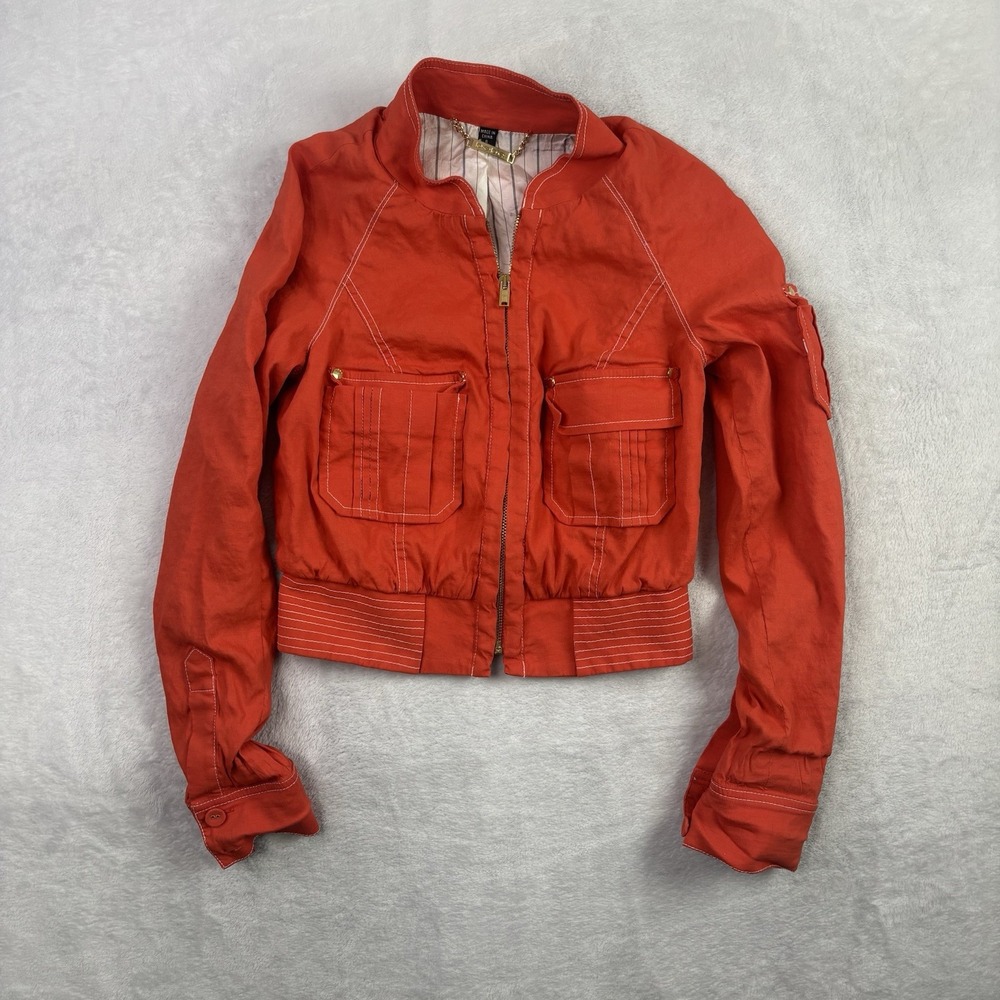 Y2K Bebe Full Zip Orange Long Sleeve Bomber Style Jacket Women's Size 0 Linen